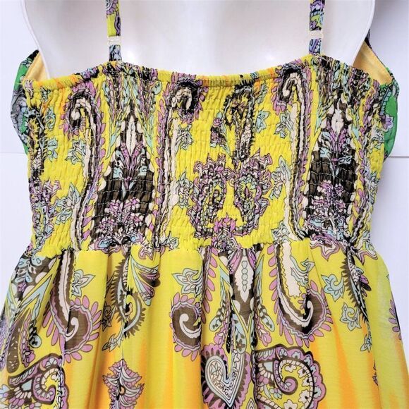 𝅺LONG Yellow Green Spaghetti Strap Polyester Gown- NWOT - Picture 8 of 14